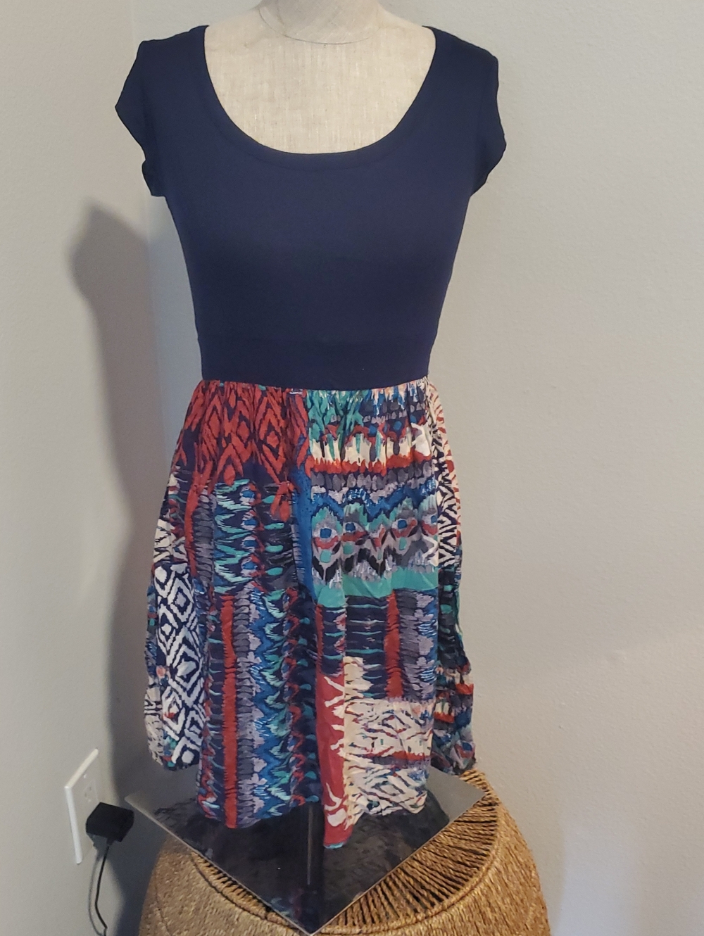 Body Central Navy And Multi-Color Dress, Size S- Junior